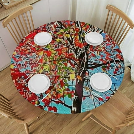 

Palnkart Red Leaves Round Table Cover Stain Resistant Washable Indoor Outdoor Tablecloth Kitchen Dining Wedding Parties Picnic Farmhouse 100% Polyester Fiber 38-42