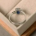 thumbnail image 2 of 2Ct Emerald Cut Simulated Blue Sapphire Solitaire Women Engagement Ring 14k White Gold Plated 925 Silver, 2 of 4