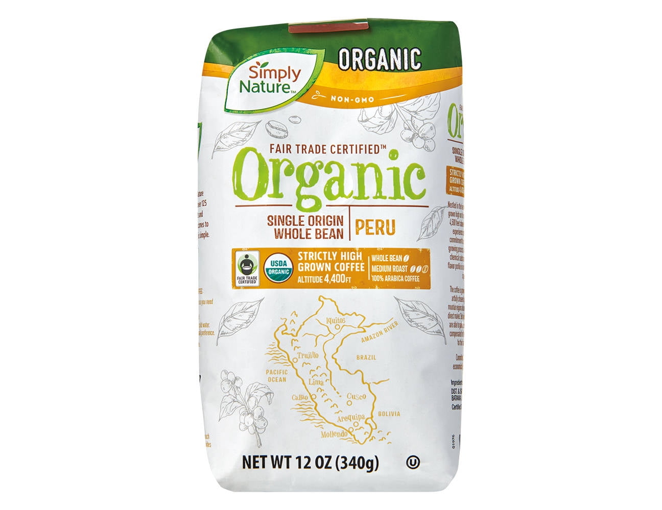 Simply Nature Organic Honduran & Peruvian Whole Bean Medium Roast Coffee