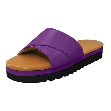 

YanHoo Women s Platform Sandals Peep Toe One Band Slippers Summer Casual Beach Slip-on Shoes