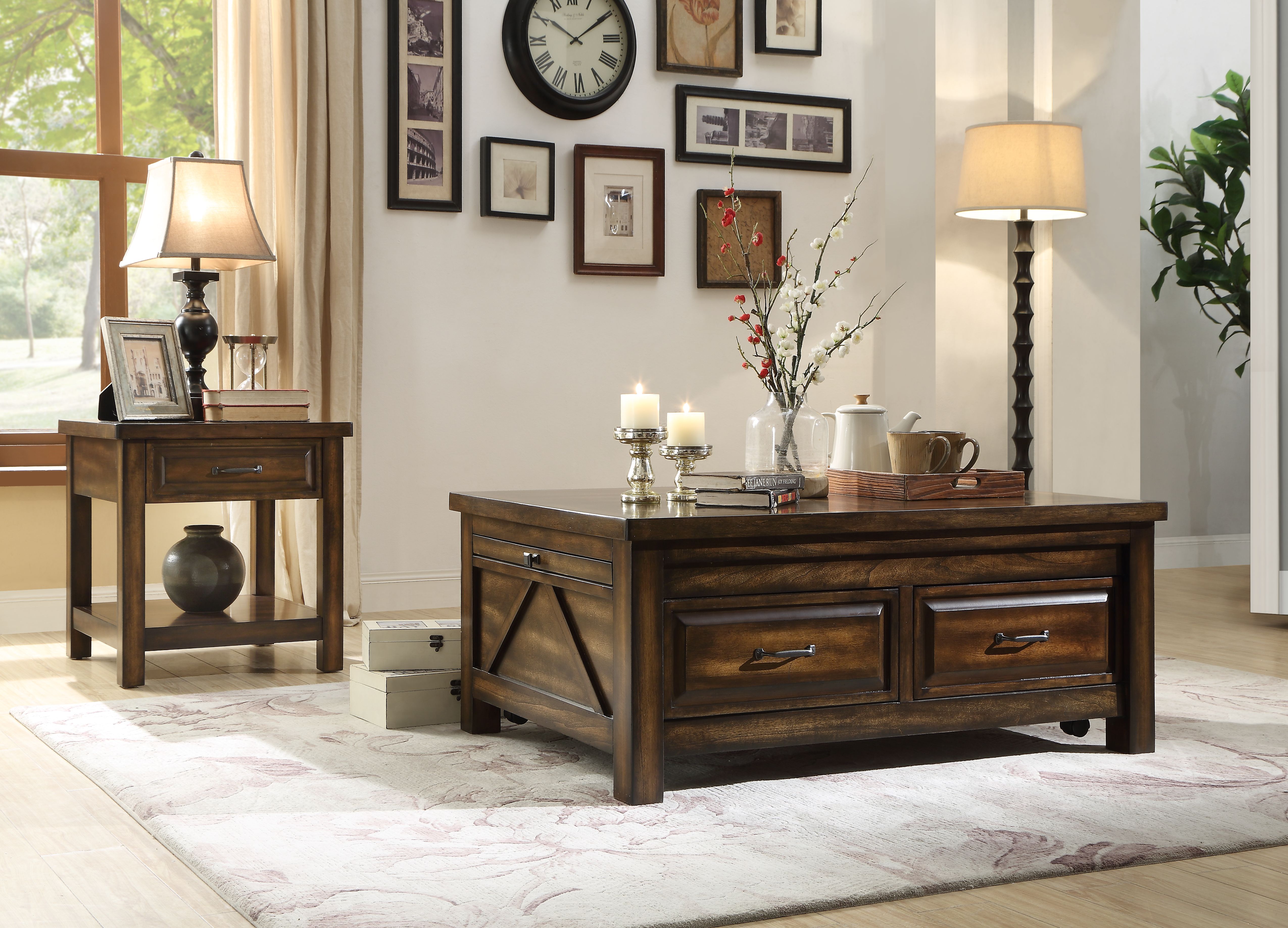 ACME Mucia 2 Storage Drawers Coffee Table in Walnut