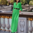 thumbnail image 2 of XPMWRP Sequins Jumpsuit for Women Long Sleeve Sparkly Jumper V Neck Belted Wide Leg Pants Set Evening Party Jumpsuit Green XXXL, 2 of 7