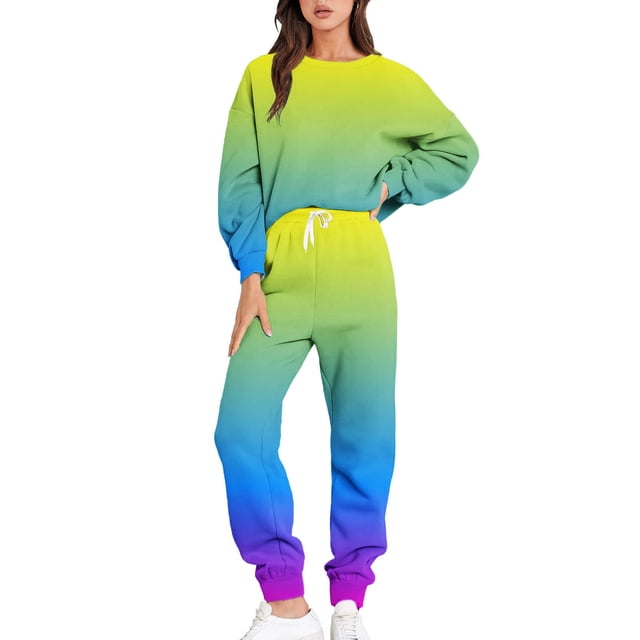 ICHUANYI Clearance Women's Two Piece Outfits Long Sleeve Round Neck Sweatsuit With Jogger Pants Lounge Sets With Pockets ICHUANYI "ICHUANYI"