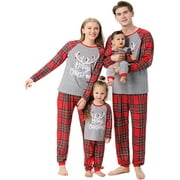 Matching Family Christmas Pajamas Set, Reindeer Plaid Printed Xmas PJs Loungewear Sleepwear for Women Men Kids,Baby Romper