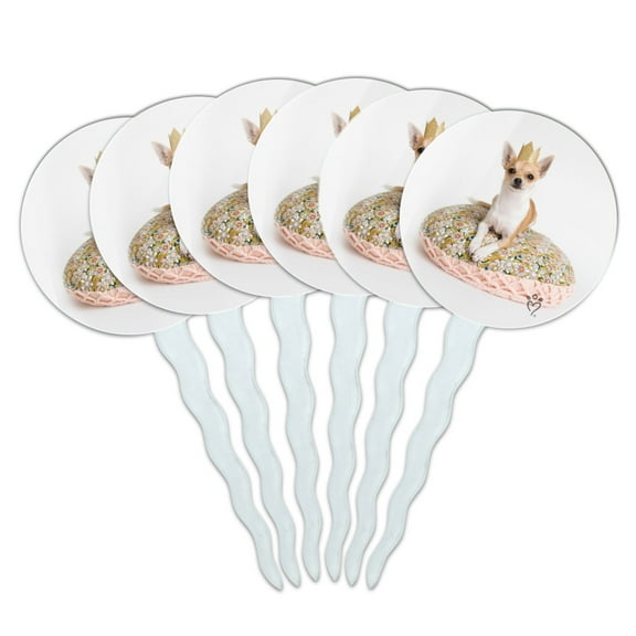 Chihuahua Cushion King Puppy Dog Cupcake Picks Toppers Decoration Set of 6