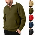 thumbnail image 2 of ZCFZJW Mens Quarter Zip Pullover Fleece Lined Sweatshirts Fall Winter Plush Thick Warm Long Sleeve Mock Neck Sweater with Kangaroo Pocket Army Green XL, 2 of 7