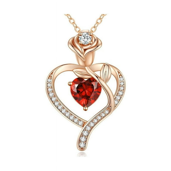 FUNING Flower Necklace, Anniversary Necklace for Her, 1Carat 925 Sterling Silver Rose Necklace for Women Valentine's Day Gift for Wife