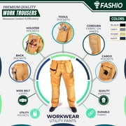 Skylinewears Men cargo pants Workwear Trousers Utility Work Pants with Cordura Knee Reinforcement Khaki W30-L30