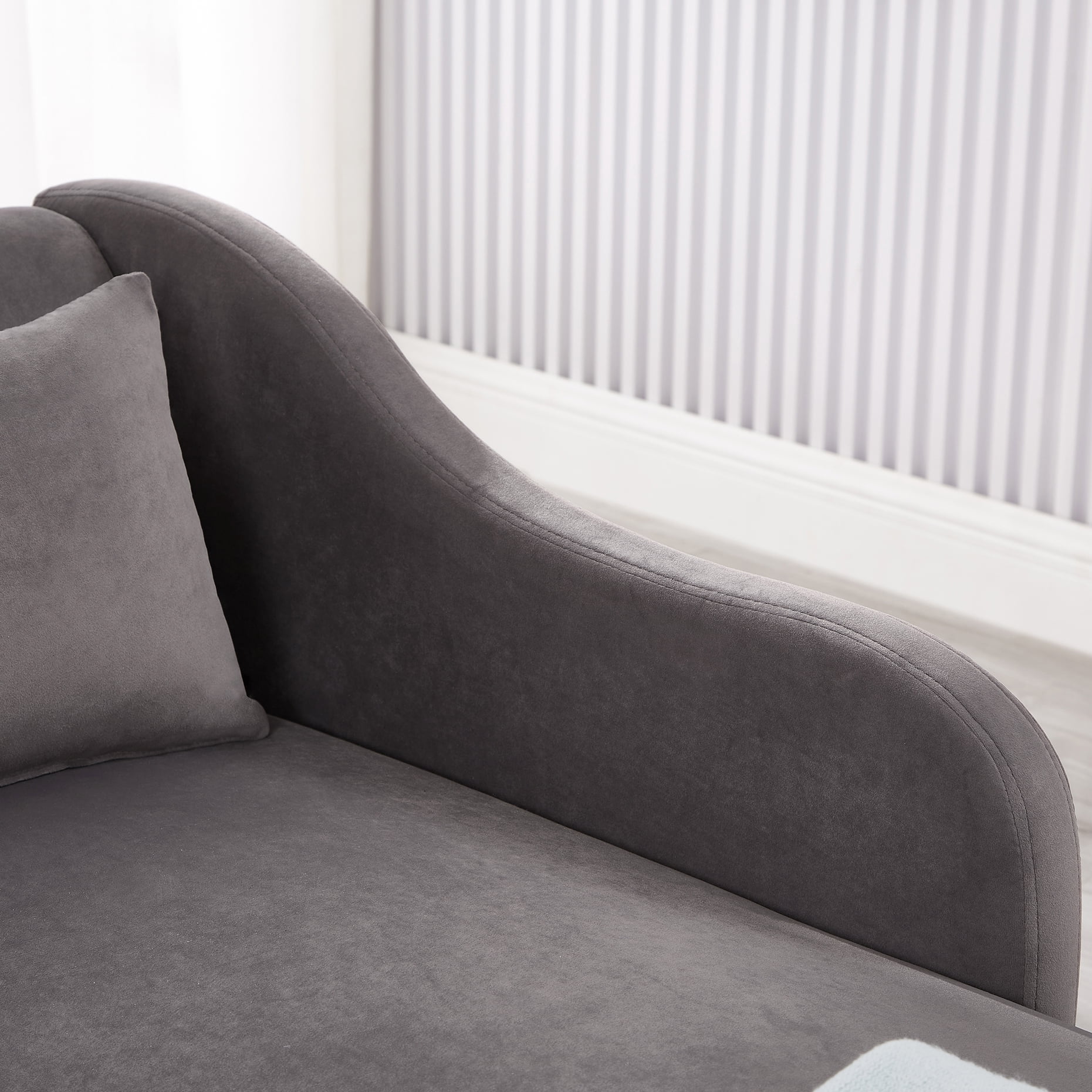 Miniyam Velvet Chaise Lounge, Upholstery Accent Chaise Chair with Pillow for Living Room Bedroom, Left Armrest, Gray