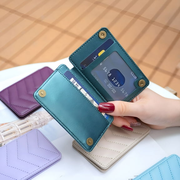 GJX Cell Phone Wallet for Back of Phone, Credit Adhesive Stick On Wallet Credit Card ID Holder with Back Magnetic Closure Flip, Blue