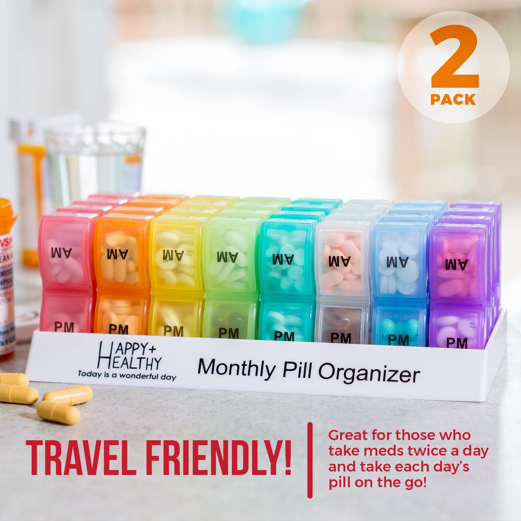MEDca Monthly Pill Organizer (Pack of 2) AM/PM, 32-Day Daily Organizer