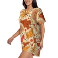 thumbnail image 2 of Lsque Autumn Animal Maple Leaves Women's Short-Sleeved Pajama Set - 2 Piece Soft and Lightweight Sleepwear Set-X-Large, 2 of 9