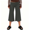 thumbnail image 5 of Utoimkio Women's Fold Over High Waist Capri Flare Pants Soft Stretch Cropped Wide Leg Trousers for Yoga Casual Daily Walking, 5 of 7