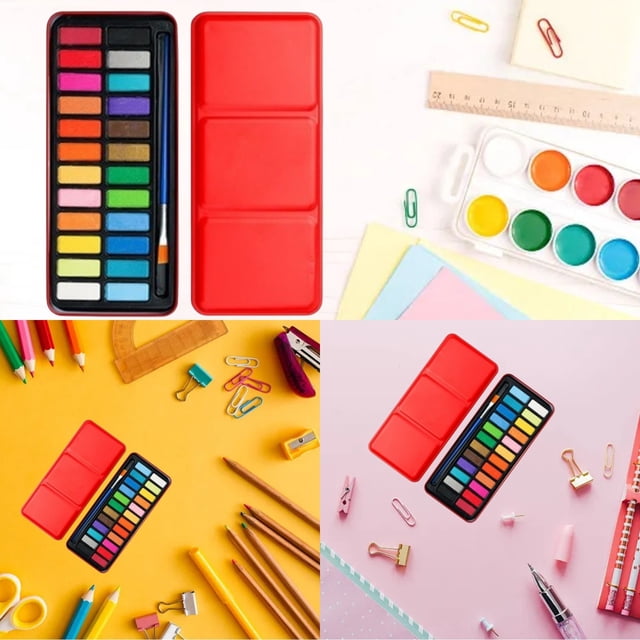 BKER 24 Color Solid Watercolor Paint Set In Red With 1 Nylon Brush Portable Watercolor Painting Kit For Beginners Artists Sketching Gouache And Hand Painting