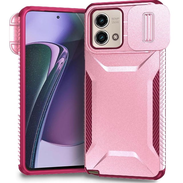 Rugged Case for Motorola Moto G Stylus 5G 2023 with Slide Camera Cover & Drop Protection Pink