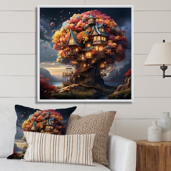 Designart "The Wishing Tree House Dreams in Nature I" Vangogh Floater Framed Canvas Art Print