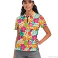 thumbnail image 2 of CHAQLIN Tropical Hibiscus Floral Print Half-Zip Polo Shirts, Polyester Tennis Shirts V Neck 1/4 Zip Golf Shirt for Travel Shopping Workout, 2 of 10