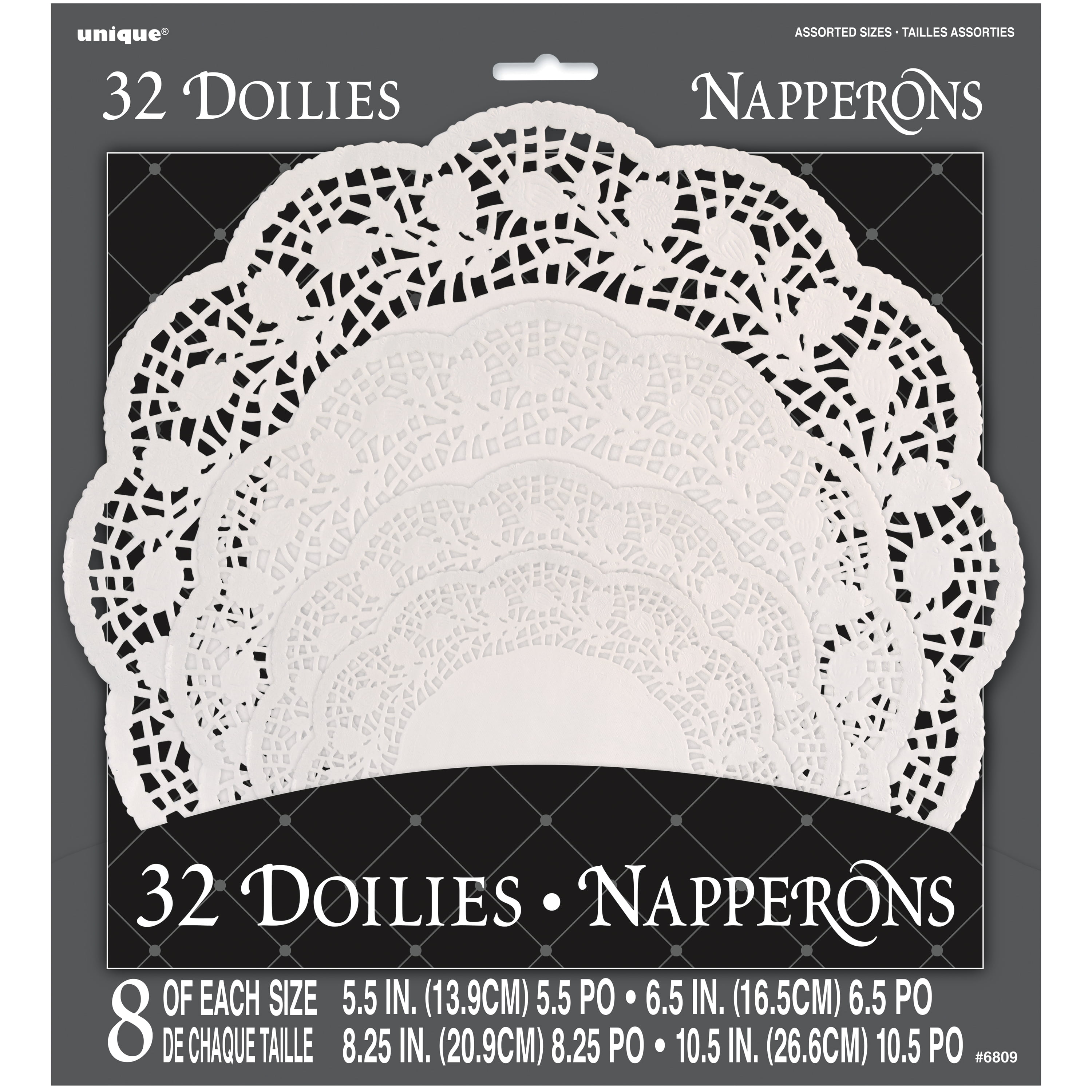 32 Round Paper Crochet Doily Doilies 4 Different Sizes 6" 8" 10" 12"inches White 