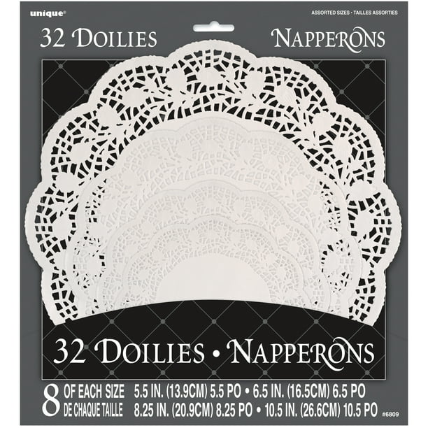 Scalloped Round Paper Doilies, Assorted Sizes, White, 32ct