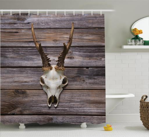 Deer Shower Curtain Set Rustic Antler On Wooden Wall Wintertime