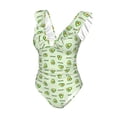 thumbnail image 4 of Yiaed Green Avocado Print Women's Ruffled One Piece Swimsuit V Neck Swimwear Slimming Monokini for Woman-XX-Large, 4 of 8