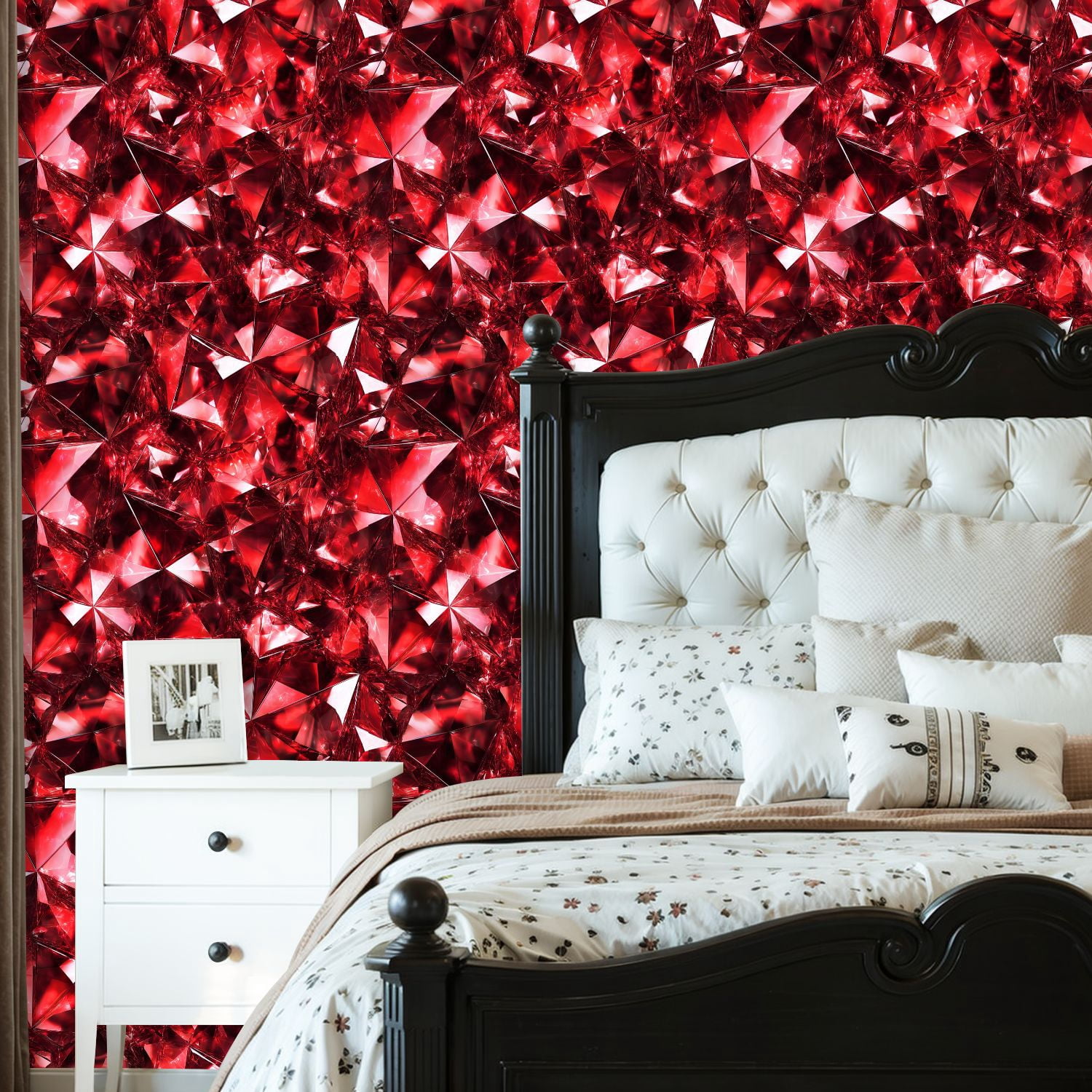 Vintage Peel and Stick Wallpaper Red Faceted Crystal Gemstone Abstract Wall Mural 23.6in x 9.8ft Self Adhesive Removable Wall Paper Renter Friendly Wallpaper for Bedroom Livingroom Office