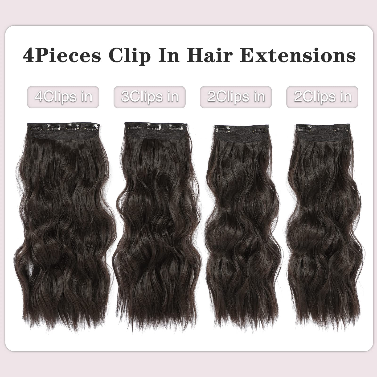 MORICA Clip in Hair Extensions - 4Pcs Thick Double Weft Hair 20 Inch Hair Extensions for Women Clip in, Soft Dark Brown Hair Extensions Clip ins