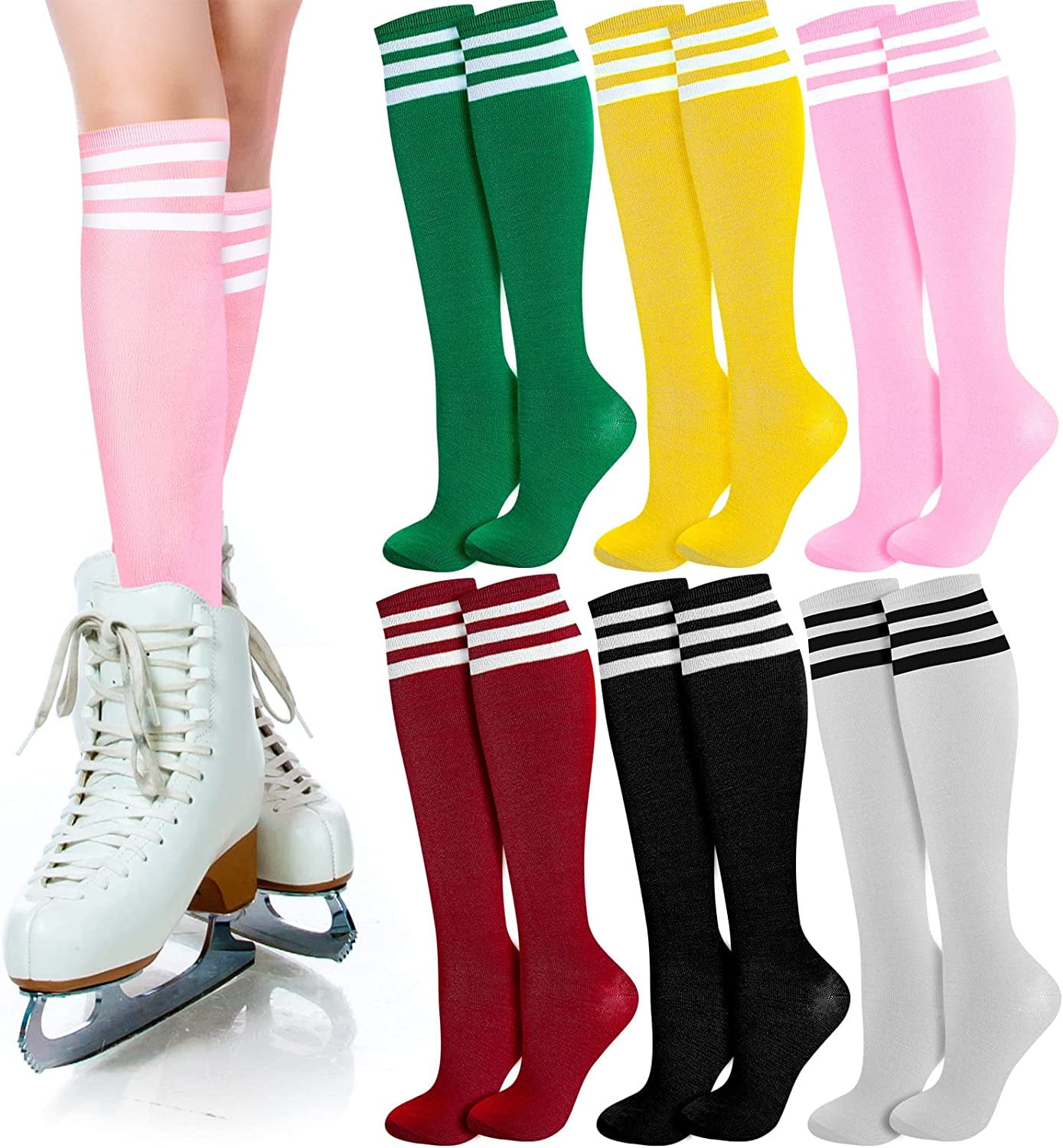 6 Pairs Roller Skate Socks Knee Socks Skating Athletic Sport Socks