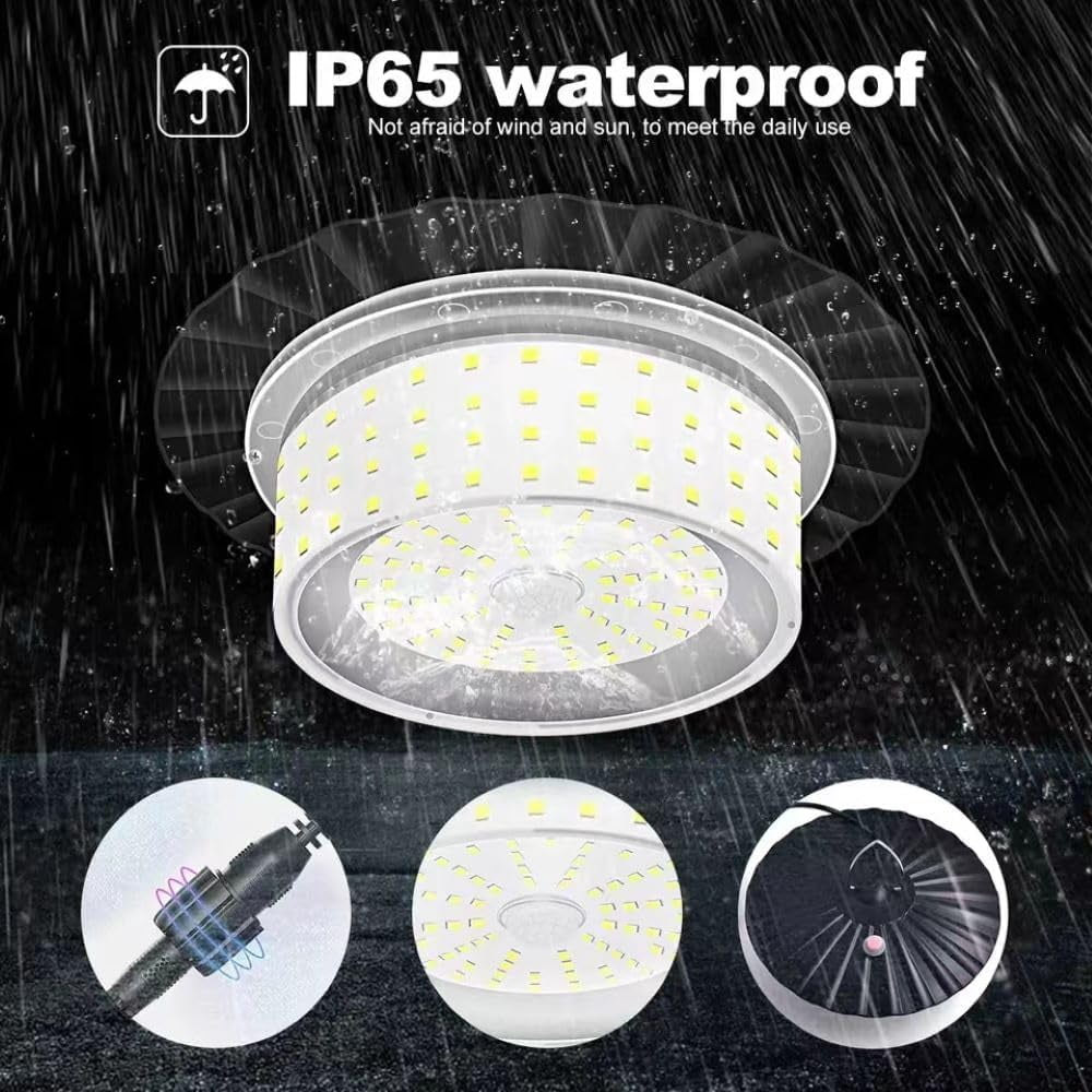 Solar Shed Light Outdoor Indoor, Upgraded 7000LM Solar Pendant Light Daytime Available with 5 Lighting Modes, Motion Sensor Solar Indoor Lights for Gazebo Barn Garage Shop