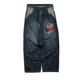 thumbnail image 1 of Pantalones vaqueros azules oscuros de pierna ancha y cintura alta estilo retro americano Y2K, nuevos, sueltos, casuales, sencillos, lavados, estilo hip-hop, pantalones rectos de talla grande, 1 of 3