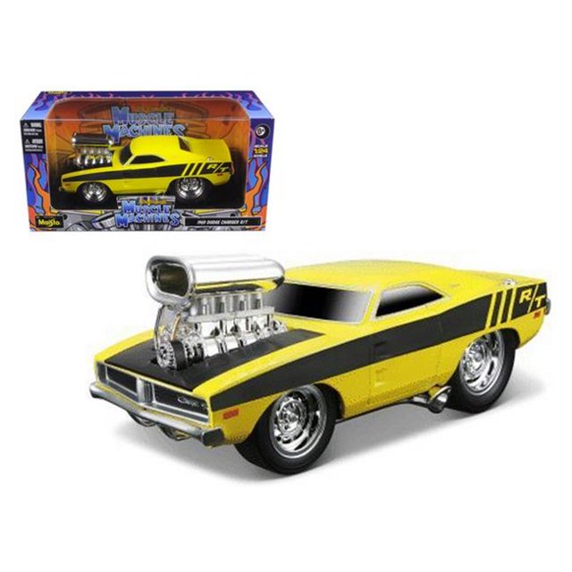 Maisto 32235y 1969 Dodge Charger R & T Hemi Jaune Gasser Muscle Machines Modèle Réduit 1-24