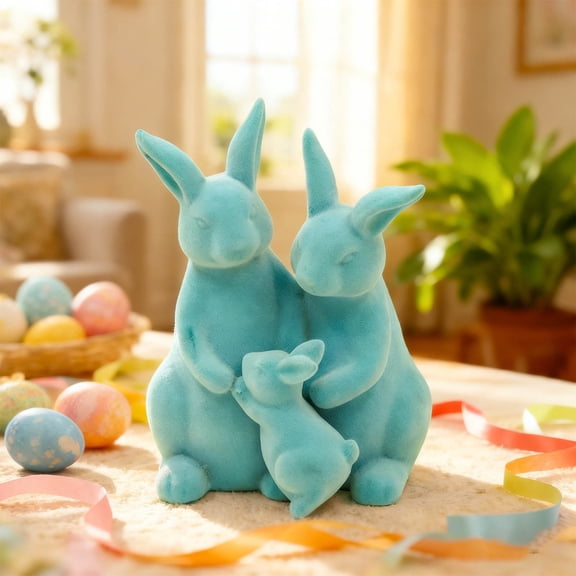 Easter Bunny Figurine, Flocked Bunny Decor, Minimalist Easter Tabletop Decoration For Home, Festive Desktop Bunny Ornament