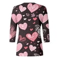 thumbnail image 4 of Ladies' Valentine's Day Printed Round Neck Top Casual Loose 3/4 Sleeves Quarter Sleeves T Shirt Top plus Size Womens Turtleneck Long Sleeve Spandex Long Sleeve Shirt Women Causal Shirts Pack of T, 4 of 4