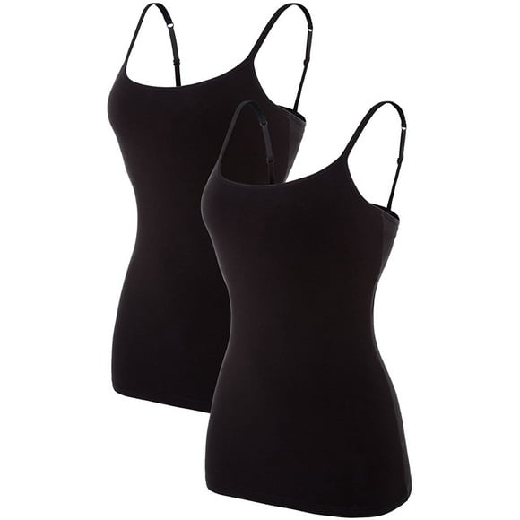 Charmo Women's Basic Cami Adjustable Spaghetti Strap Built in Bra Tank Top 2 Pack