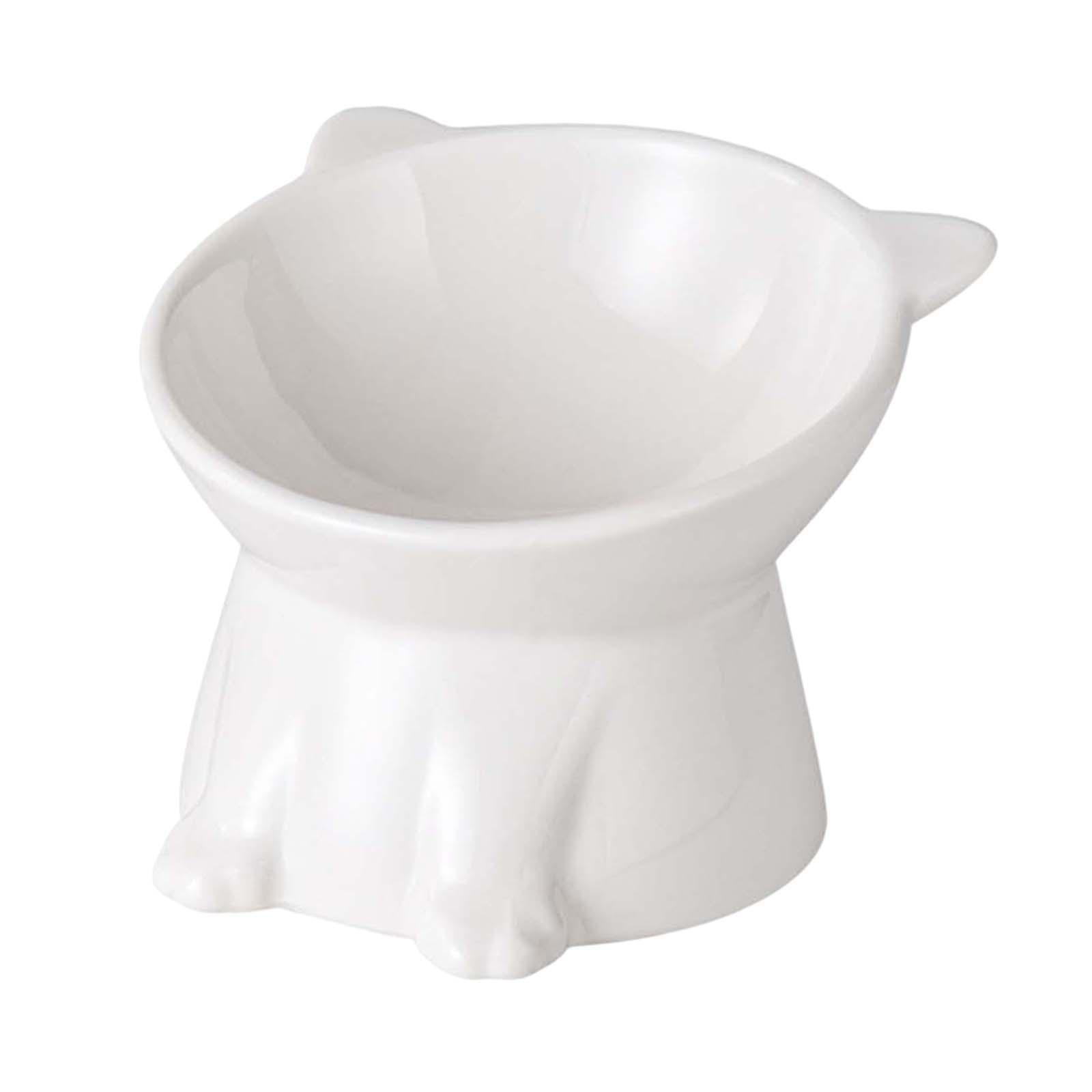 Raised Cat Bowl Pet Food Bowl Durable Food Container Cat Dishes Elevated Cat Food Bowl Tilted Elevated Cat Bowl for Small Dogs Supplies white