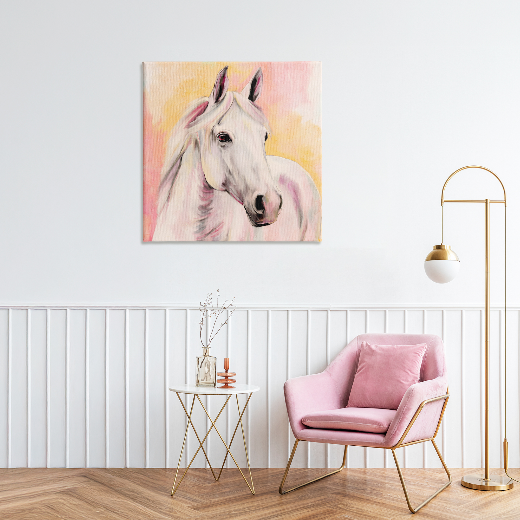 Sunset White Horse Canvas Wall Art, design by Kim Allen