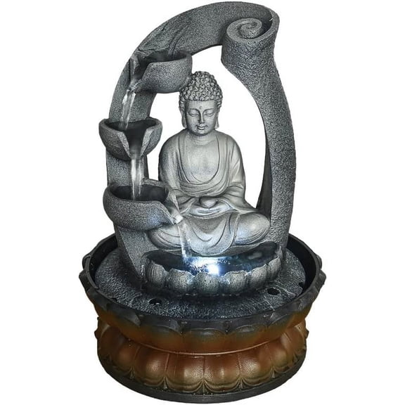 SunJet Buddha Fountain Fengshui Indoor Decoration – Zen Meditation Tabletop Decorative Waterfall Kit with Submersible Pump for Office and Home Decor