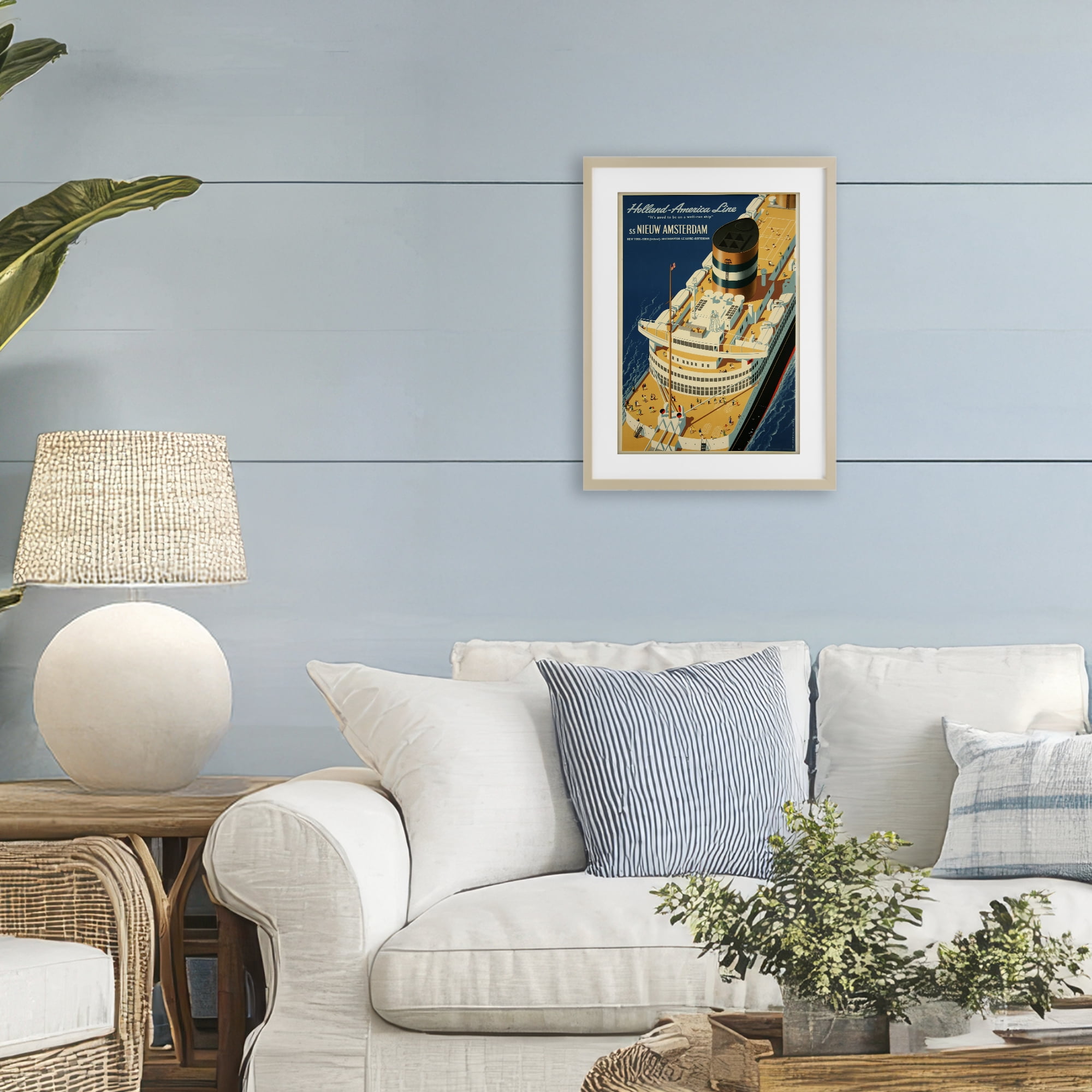 Stupell Industries Nieuw Amsterdam Cruise Ship Birch Framed Print Under Glass, design by Vintage Posters