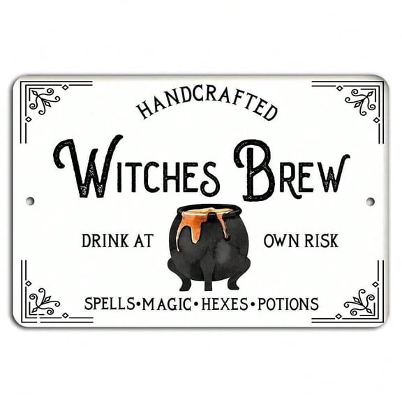 HELLOYOUNG Witches Brew Halloween Sign Vintage Metal Wall Art Decor Spooky Season Indoor Outdoor Aluminum Plaque Home Bar Porch Ornament