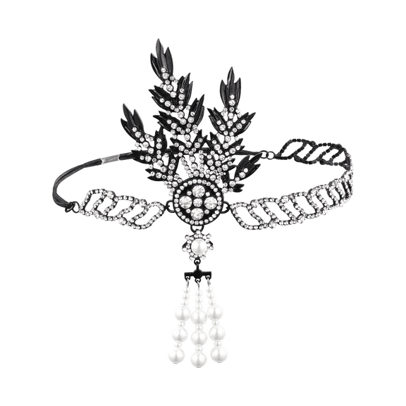 BESTOYARD 1920s Flapper Headband Roaring 20s Showgirl Headpiece Vintage Leaf Medallion Pearl Tassels Great Accessories for Proms Stage Shows Parties Weddings