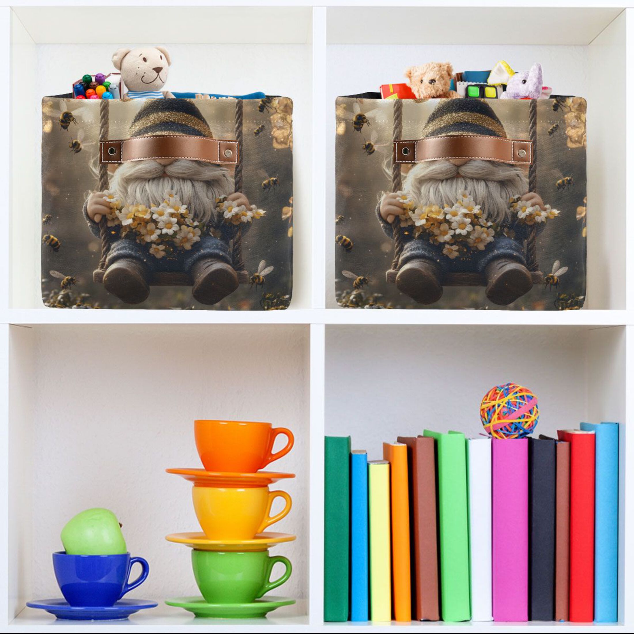 Ryvnso Gnome in Garden Storage Basket Large Bin Foldable Boxes Toys Organizer 14.2x10.2x8.3in 2 PCs