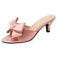 thumbnail image 6 of Kitten Heels for Women Open Round Toe Classic Bow Sandals Slip on Mules Wedding Party Dressy Summer Comfortable Shoes Pink Size 6.5, 6 of 6