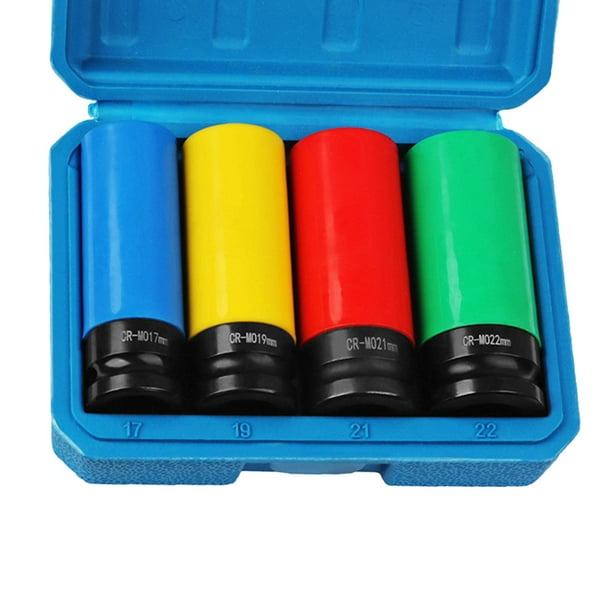 Juego de dados para ruedas con estuche de almacenamiento Protector de ruedas Dado de impacto profundo de pared delgada equipo de 4 piezas