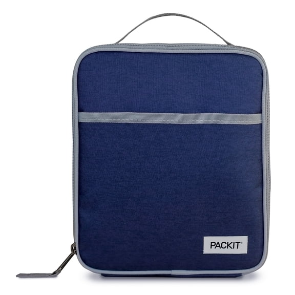 PackIt Freezable Large Upright Lunch Box with Gel Liner, Dusty Navy & Gray