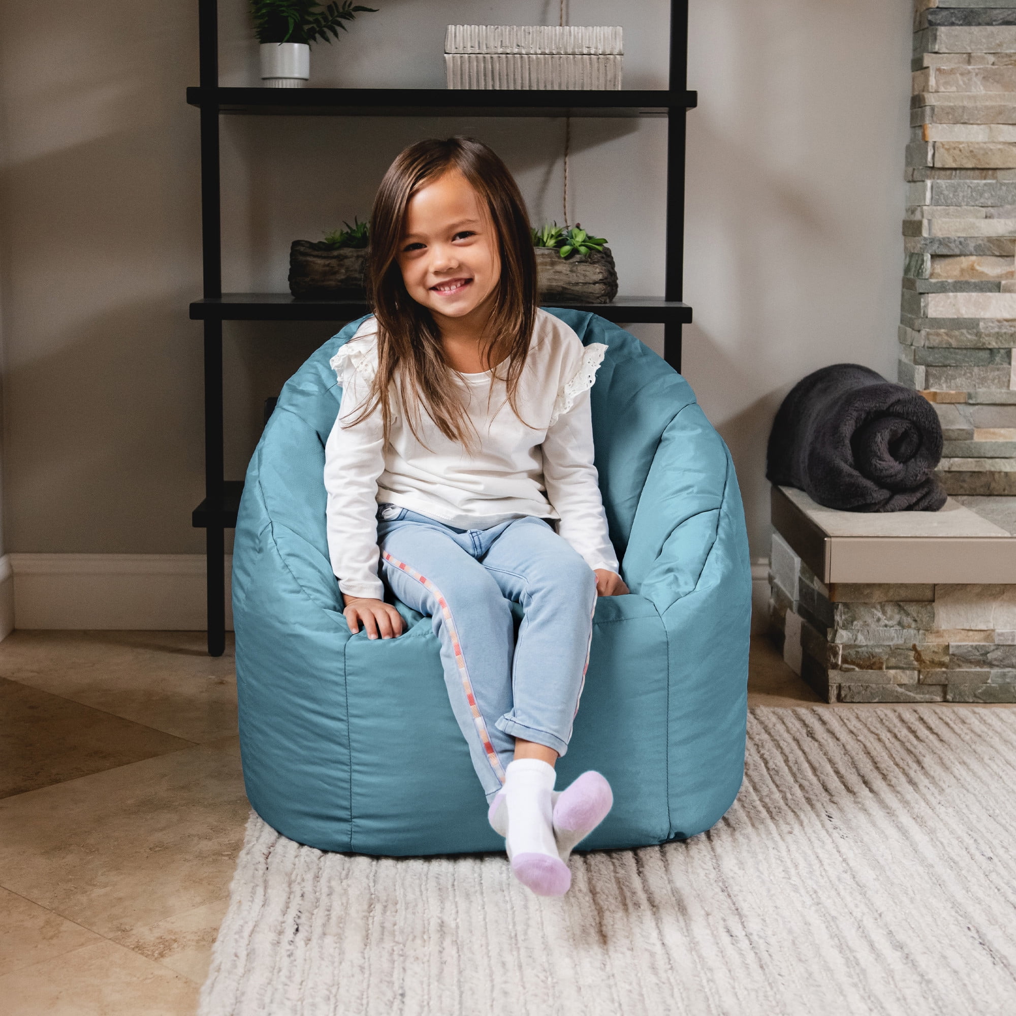 Big Joe Joey Junior Kids Bean Bag Chair, 1.5 Feet, Durable Polyester Nylon Blend, Milky Blue