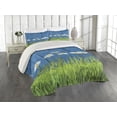 thumbnail image 2 of Ambesonne Flower Quilted Coverlet 3 Pcs, Spring Grass and Daisy, King Size, Blue Green White, 2 of 4