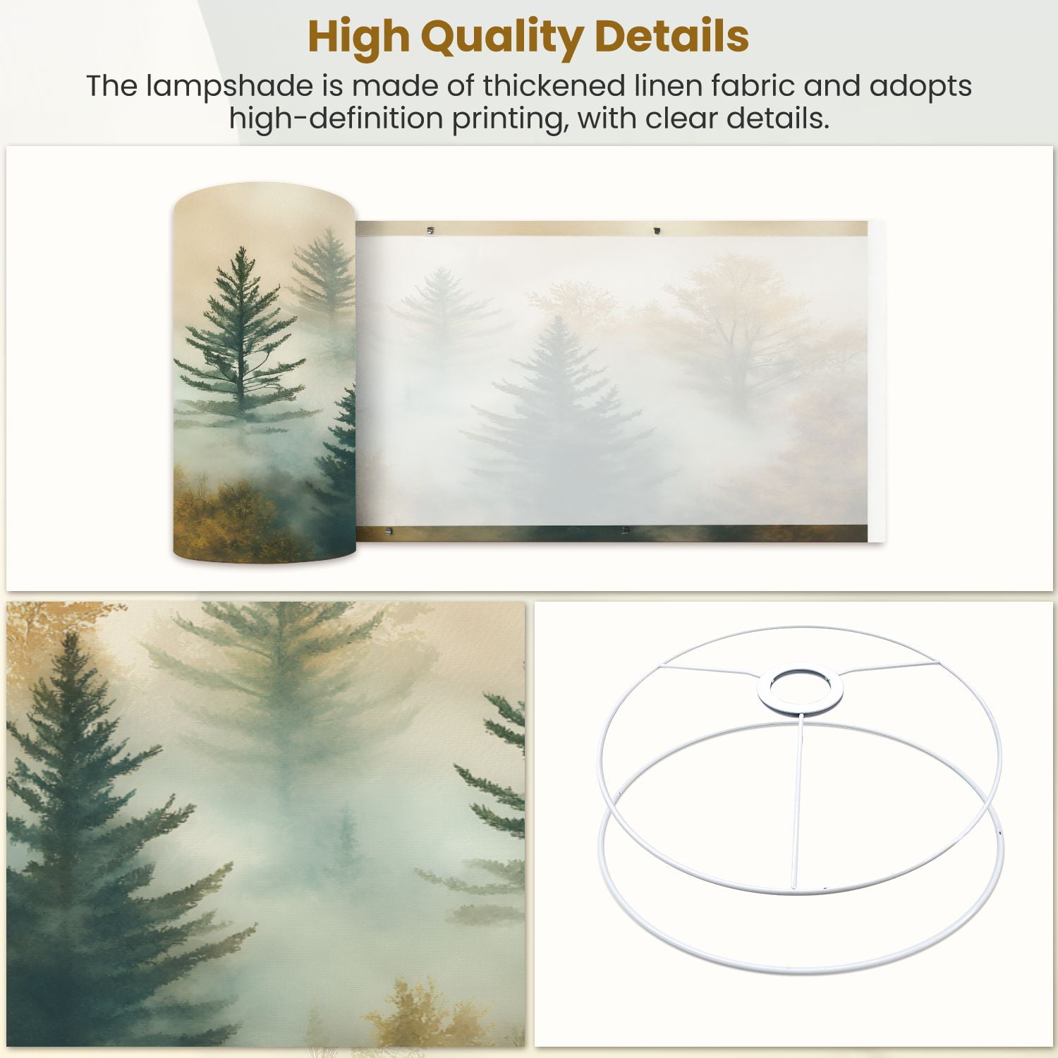 Linen Drum Lampshades Forest Tree Wood Green Pine Trees Autumn Leaves Fog Misty Landscape 13"x13"x10" Light Shade for Table Lamps Drum Lamp Shades Lampshade Replacement Assembly Required