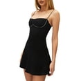 thumbnail image 3 of Sedceaty Women's Summer Mini Sling Dress Black Sleeveless Backless Pleated A-line Dresses, 3 of 6