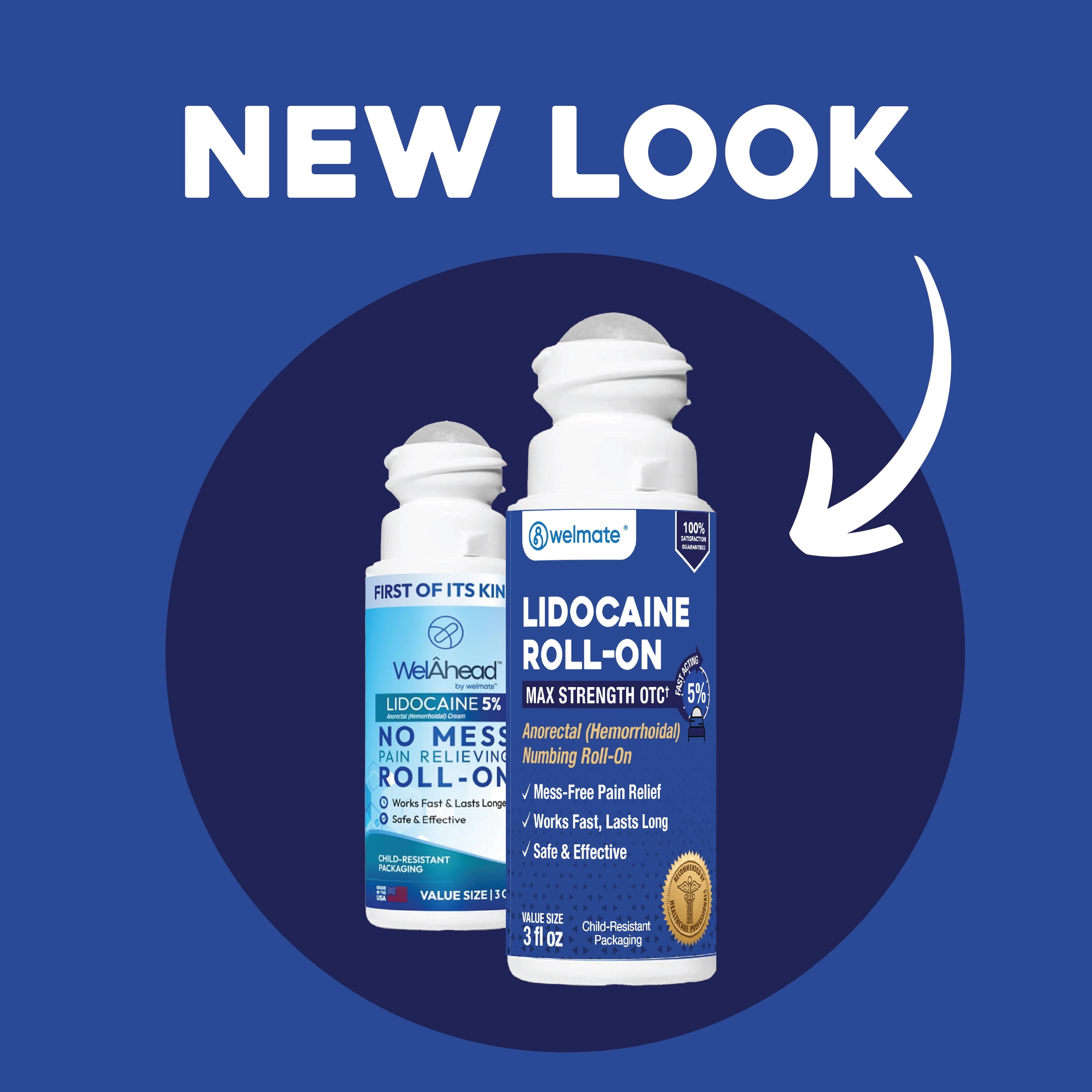 WELMATE 5% Lidocaine Roll-On 3 oz – Fast, Targeted Hemorrhoid Relief – No-Mess Roll-On Application