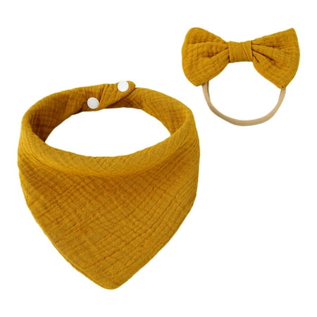 

Princess Bowknot Hair Band Food Feeding Bibs for Triangle Scarf Kit Soft Pure Cotton Solid Color Bandana Burp Cloth Head